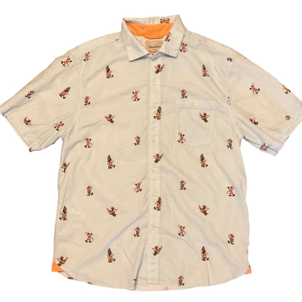 Tommy Bahama Disney Parks Mickey Mouse Surf Safari Blue Button Up Shirt Mens M